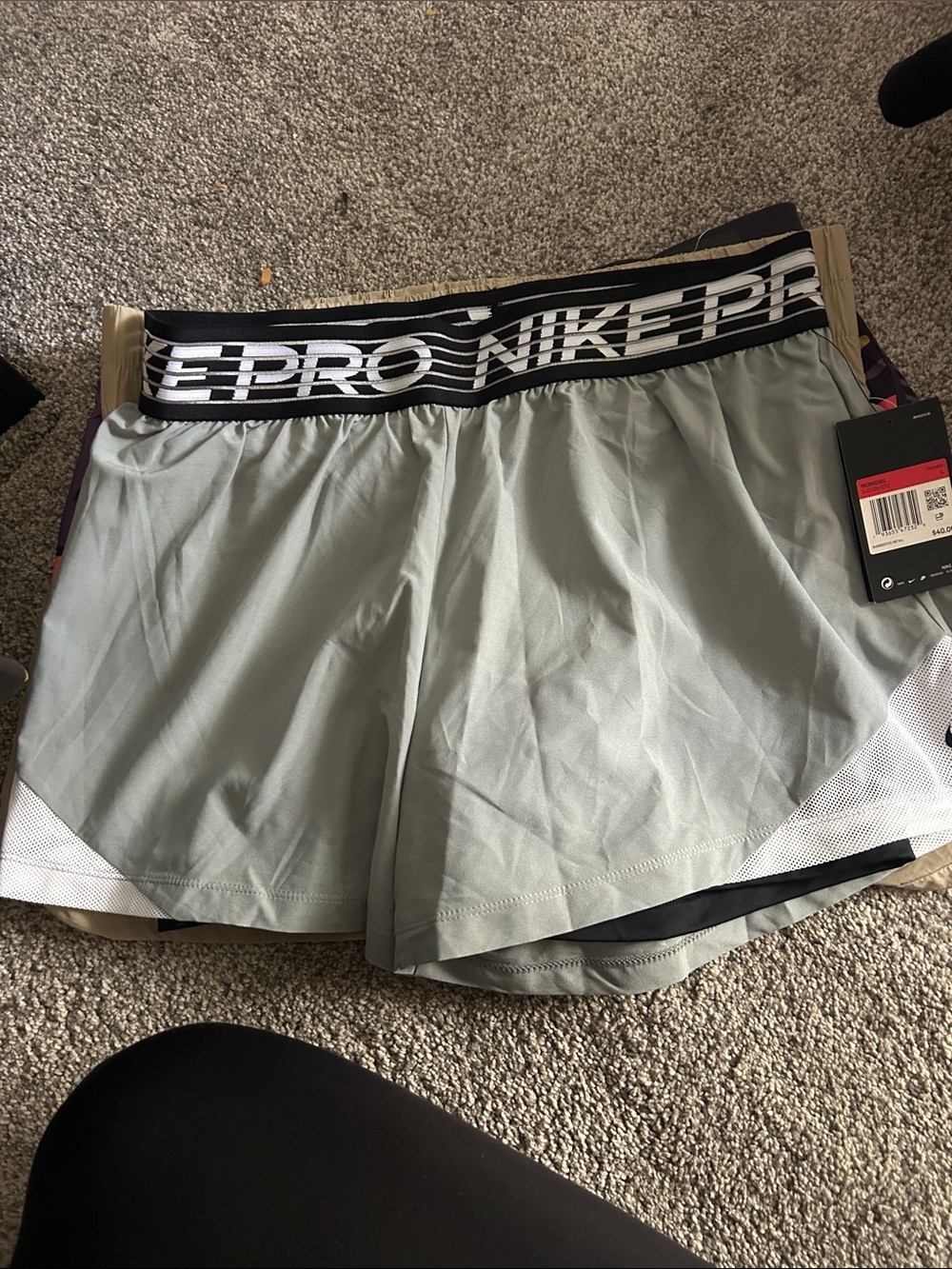 Nike Light Gray Athletic Shorts with Black Branded Waistband
